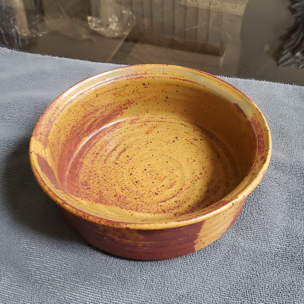 Hirsh Signed Handmade(brown/gold)Pottery. Bowl 3 1/2"h 9"D